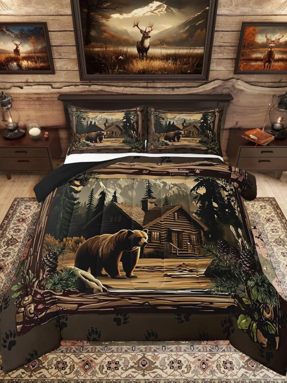 Rustic Cabin Bedding Sets Queen Hunting Wild Bear Comforter Set Country
